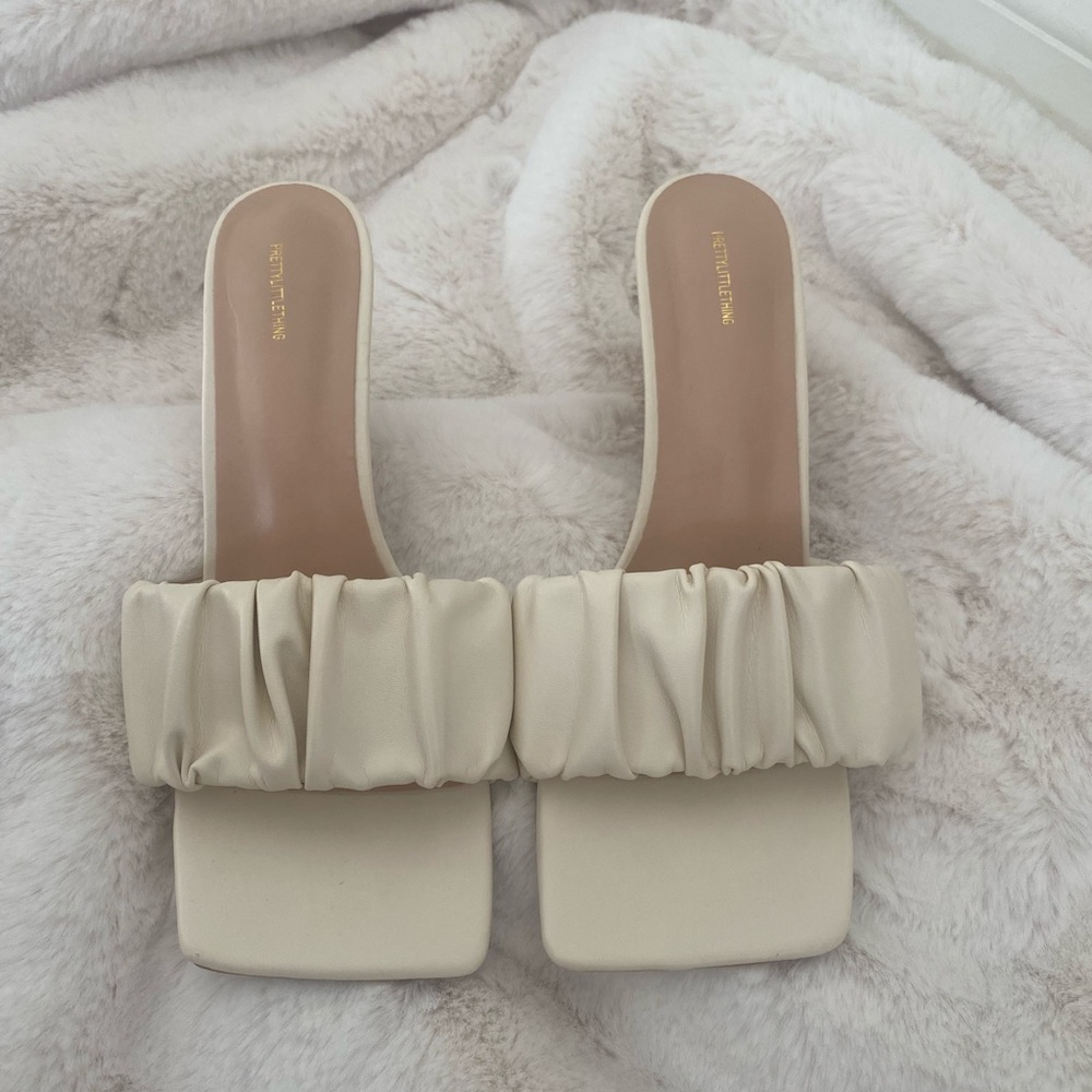 Off White Square Toe Mules